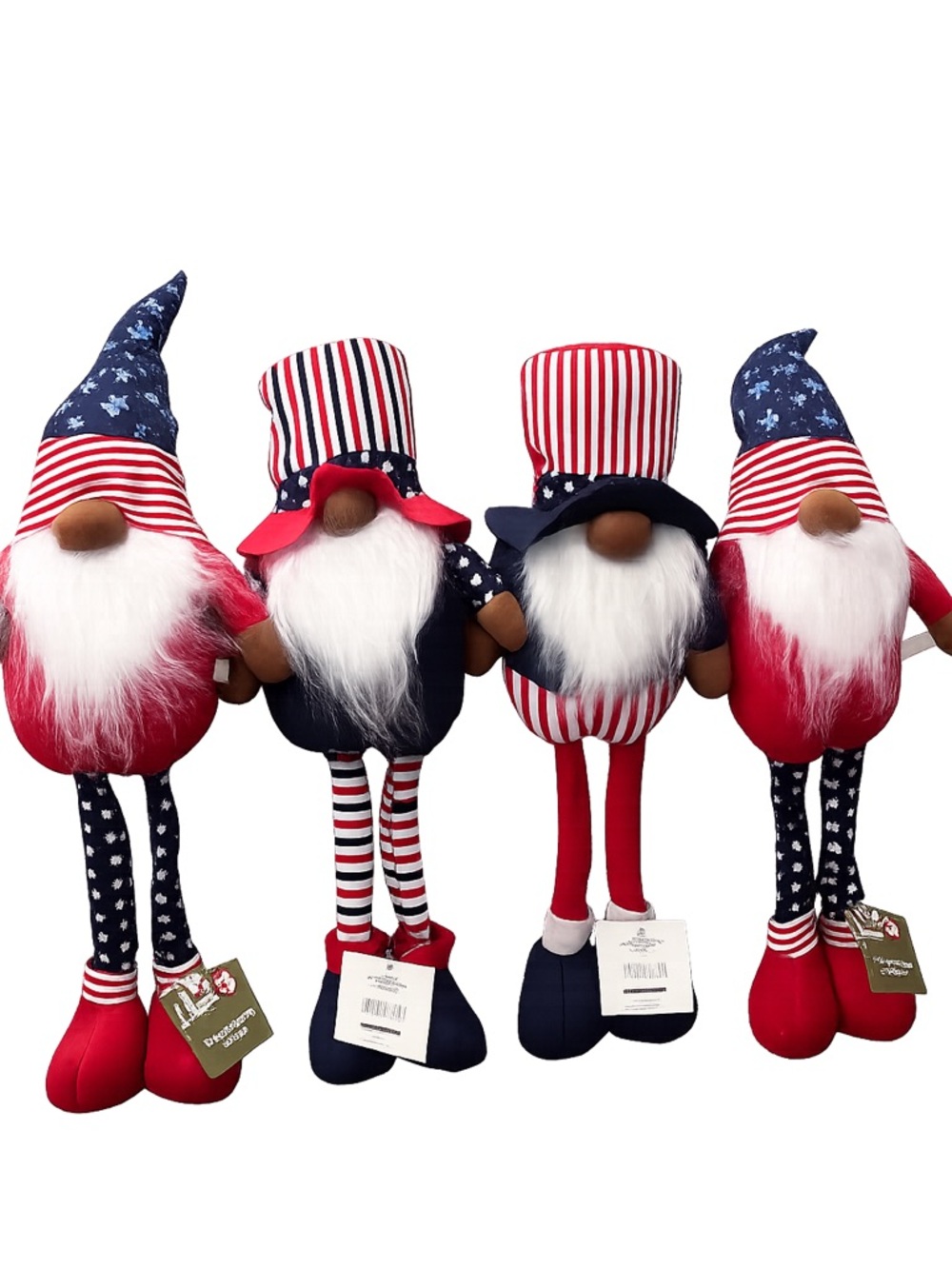 Large 24” Patriotic Gnomes Set of 4 Red White Blue USA Holiday Decor NWT